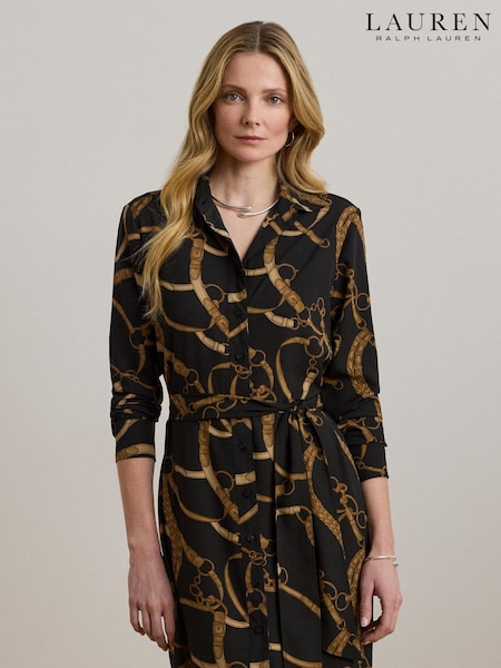 Lauren Ralph Lauren Shadny Belted Print Black Shirt Dress (W86452) | €356