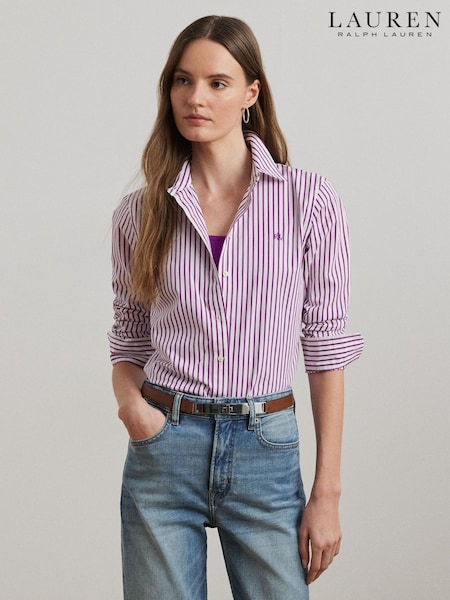 Lauren Ralph Lauren Purple Jamelko Stipe Cotton Logo Shirt (W86453) | €190