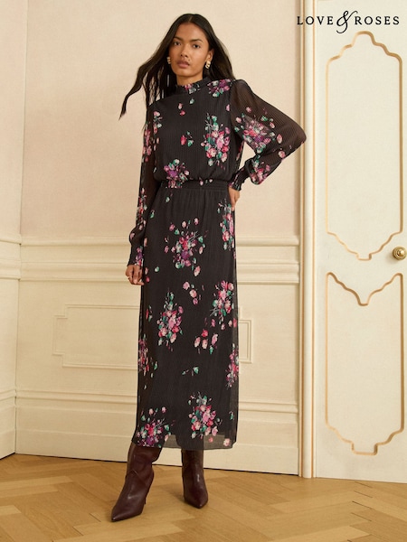 Love & Roses Plisse Mesh High Neck Midi Dress (W86479) | kr1 180