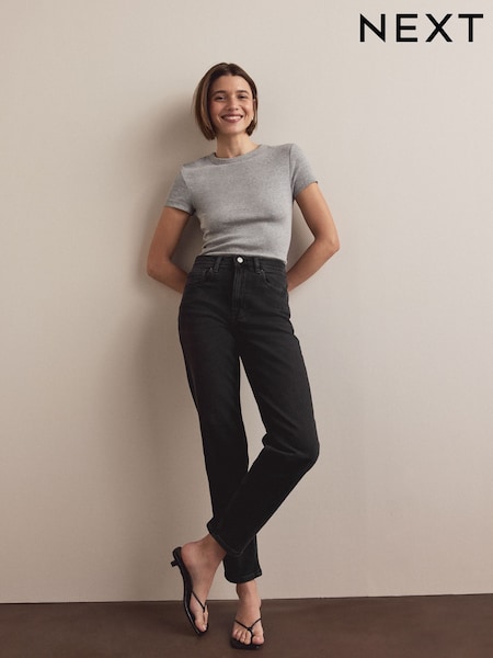 ウォッシュドブラック - Mom Comfort Stretch Column Jeans (W86539) | ¥ 5,940