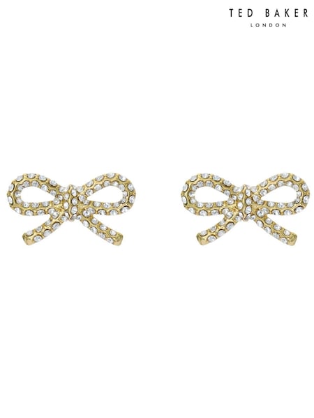 Ted Baker Gold Tone Ribecca Crystal Ribbon Bow Stud Earrings (W86657) | €55