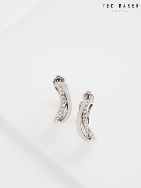 Ted Baker Silver Tone Large Wayva: Jewelled Wave Hoop Earrings (W86660) | €74