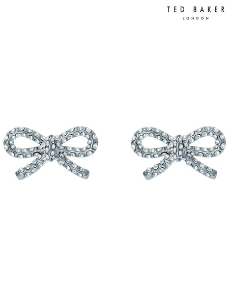 Ted Baker Silver Tone Ribecca Crystal Ribbon Bow Stud Earrings (W86661) | €55