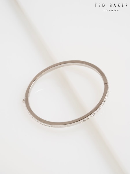 Ted Baker Silver Tone Claudia Narrow Crystal Hinged Bangle Bracelet (W86663) | €74