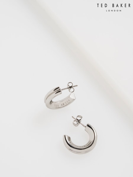 Ted Baker Silver Tone Small Hilya: Hidden Heart Hoop Earrings (W86665) | €48