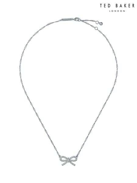 Ted Baker Silver Tone Ribah Crystal Ribbon Bow Pendant Necklace (W86667) | €60