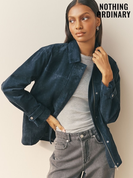 Nothing Ordinary Navy Suede Front Pocket Detail Barn Jacket (W86698) | $620