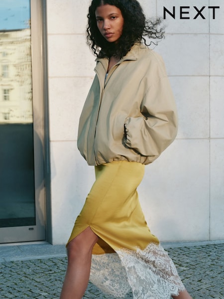 Sage Green Cotton Funnel Neck Bomber Jacket (W86923) | €71.50