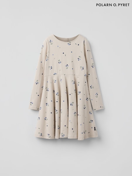 Polarn O. Pyret Cream Cotton Blueberry Print Dress (W86975) | €40