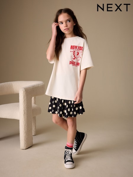 Black/White Spot Foldover Skirt (3-16yrs) (W87004) | AED51 - AED76