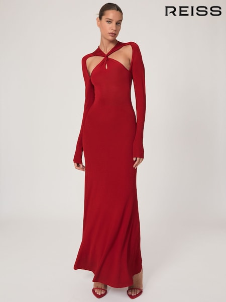 Reiss Red Vivienne Cut-Out Knitted Maxi Dress (W87183) | AED1,426