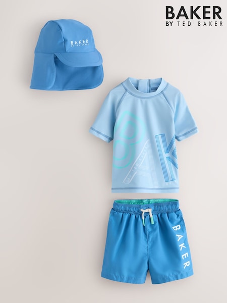 Baker by Ted Baker Blue Swim Top Shorts and Hat Set (W87195) | AED197 - AED209