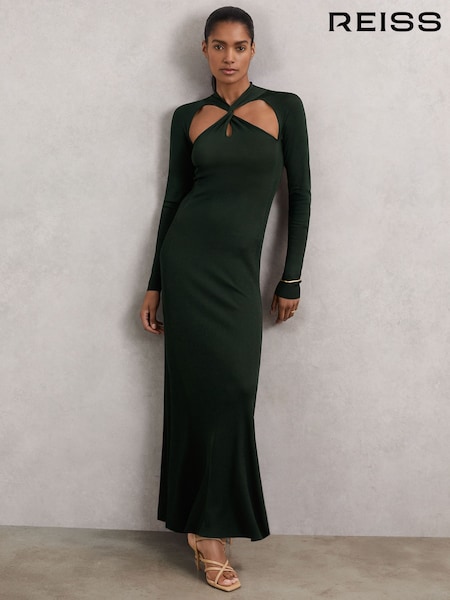 Reiss Dark Green Vivienne Petite Cut-Out Knitted Maxi Dress (W87196) | €261