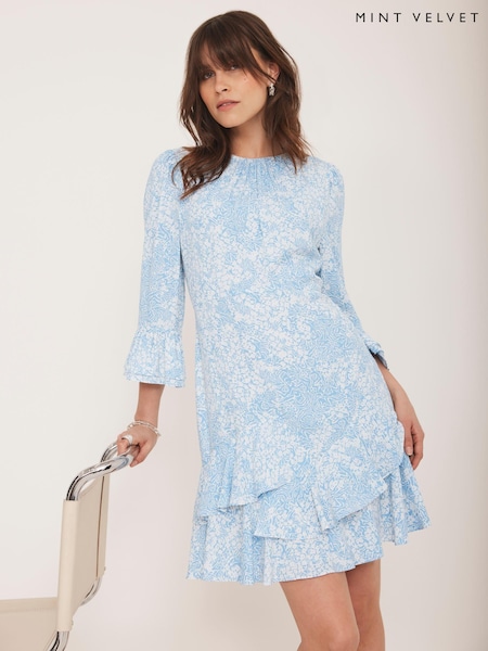Mint Velvet Blue Floral Print Mini Dress (W87248) | €165
