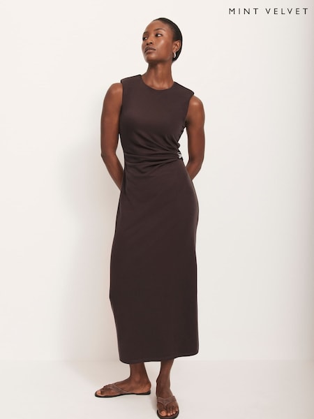 Mint Velvet Brown Ruched Midi Dress (W87253) | €131