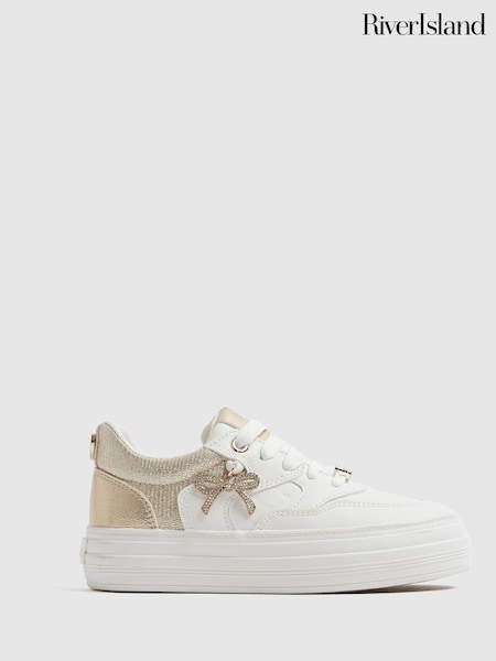 River Island White Girls Bow Charm Trainers (W87307) | €27