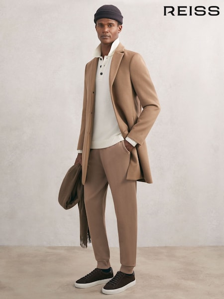 Reiss Camel Brown Billings Merino Wool-Blend Cuffed Joggers (W87327) | €185