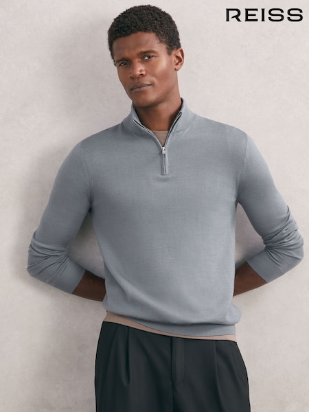 Reiss Steel Blue Blackhall Merino Wool Half-Zip Jumper (W87342) | € 153