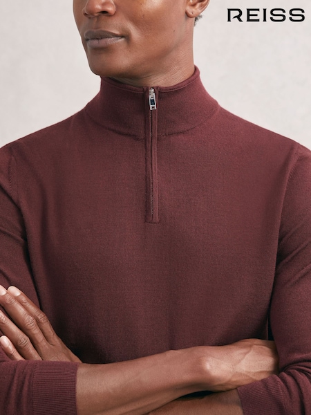 Reiss Port Red Blackhall Merino Wool Half-Zip Jumper (W87349) | € 153