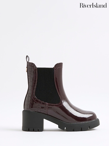 River Island Red Girls Patent Heart Print Heeled Chelsea Boots (W87352) | AED186