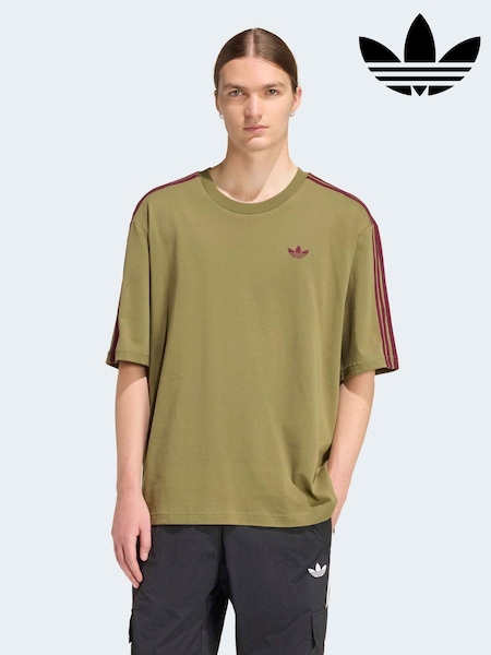 adidas Originals Olive Green Adicolour 3 Stripes Oversized T-Shirt (W87357) | SGD 54