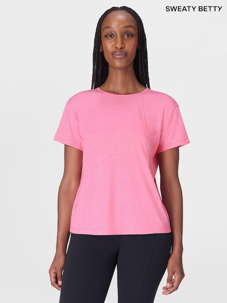 Sweaty Betty Pink Soft Flow Studio Strappy Back Boxy T-Shirt (W87368) | €73