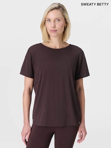 Sweaty Betty Brown Soft Flow Studio Strappy Back Boxy T-Shirt (W87369) | €73