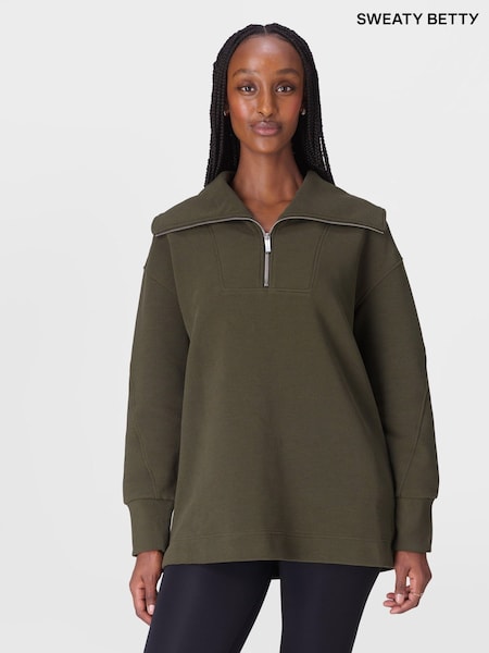 Sweaty Betty Green Peaceful Rib Half Zip Sweatshirt (W87403) | €126