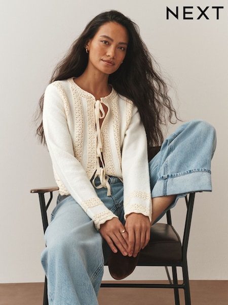 Ecru Crochet Tie Cardigan (W87454) | €72