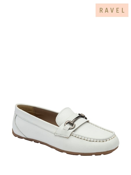 Ravel White Leather Loafer Driving Shoes With Bar Trim (W87469) | 297 QAR