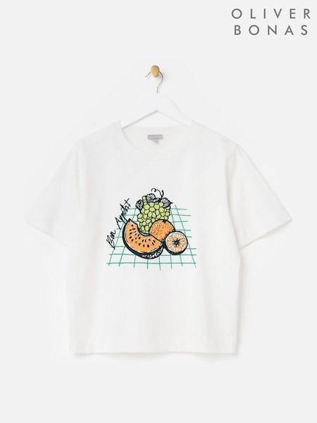 Oliver Bonas White Bon Appetit Fruit Graphic Print T-Shirt (W87496) | €48