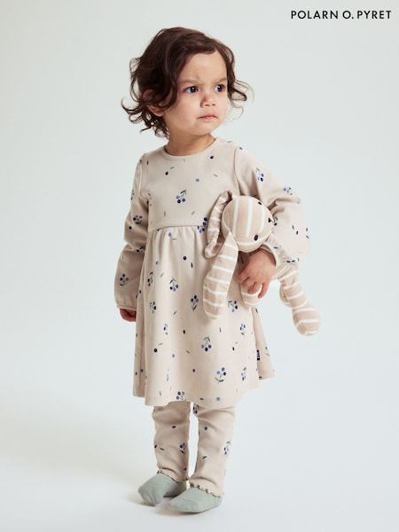 Polarn O. Pyret Cream Cotton Ribbed Floral Print Leggings (W87501) | €21