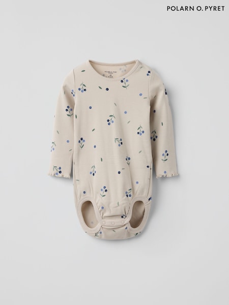 Polarn O. Pyret Cream Cotton Ribbed Blueberry Print Babygrow (W87503) | €21