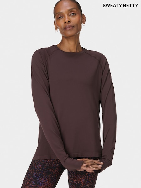 Sweaty Betty Brown Athlete Featherweight Loose Seamless Long Sleeve Top (W87513) | 272 QAR