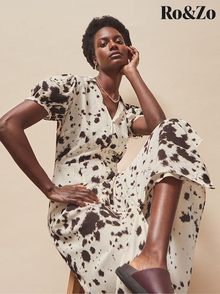 Ro&Zo Animal Print Button Front Shirt Dress (W87580) | AED577