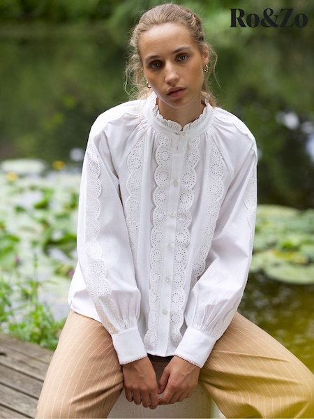 Ro&Zo White Lace Insert Blouse (W87581) | €101