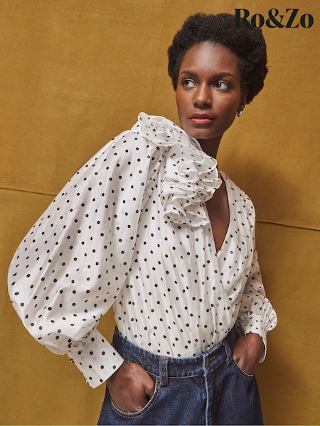 Ro&Zo White Mini Spot Frill Detail Top (W87585) | €113
