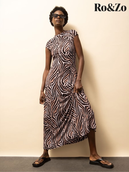 Ro&Zo Neutral Zebra Print Jersey Maxi Dress (W87603) | R$ 880