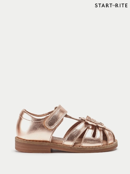 Start-Rite Gold Flora Girls Leather Rip-Tape Fisherman Closed Toe Floral Sandals (W87626) | €48