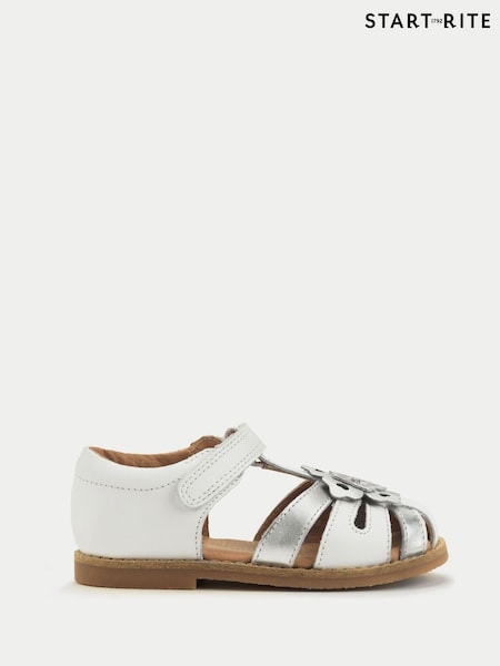 Alb - Start-Rite Gold Flora Girls Leather Rip-Tape Fisherman Closed Toe Floral Sandals (W87635) | 283 LEI
