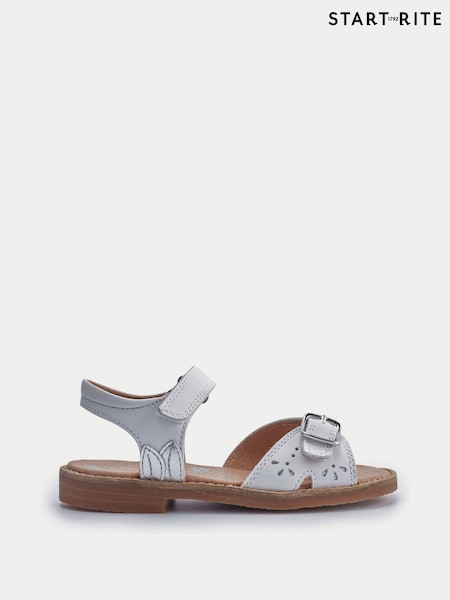 Start-Rite Girls Holiday Leather Rip-Tape & Buckle Open White Sandals (W87665) | €51