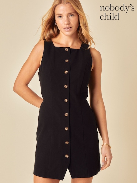 Nobodys Child Black Peri Linen Blend Tailored Mini Dress (W87689) | €75