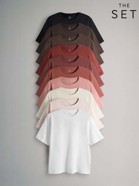 The Set Black/White/Red/Neutrals 10 Pack Short Sleeve Relaxed Fit Crew Neck T-Shirts (W87773) | €56