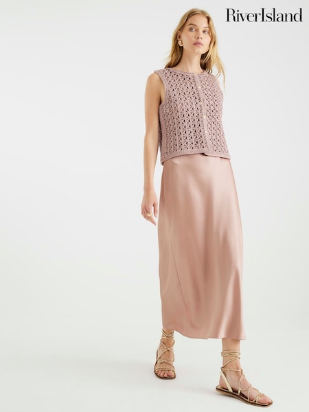 River Island Brown Crochet Waistcoat Hybrid Dress (W87788) | €86