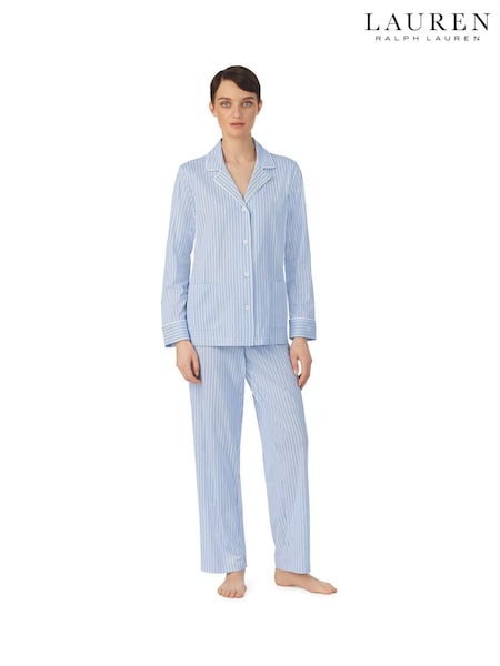 Lauren Ralph Lauren Blue Jersey Long Sleeve Notch Collar Pyjamas Set (W87911) | R$ 1.670