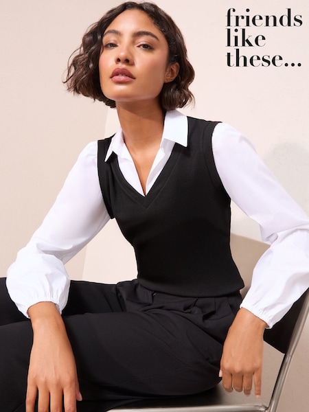Friends Like These Black 2 in 1 Poplin Collar Jersey Vest (W87917) | R$ 375