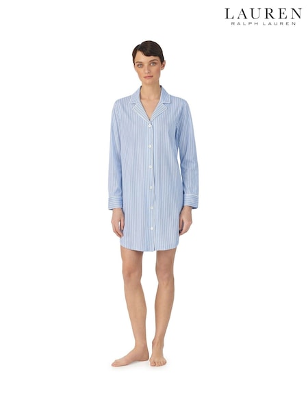 Lauren Ralph Lauren Blue Jersey Long Sleeve Notch Collar Sleepshirt (W87918) | R$ 1.175