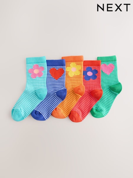 Multi - Cotton Rich Flower Heart Ankle Socks 5 Pack (W88033) | 56 LEI - 71 LEI