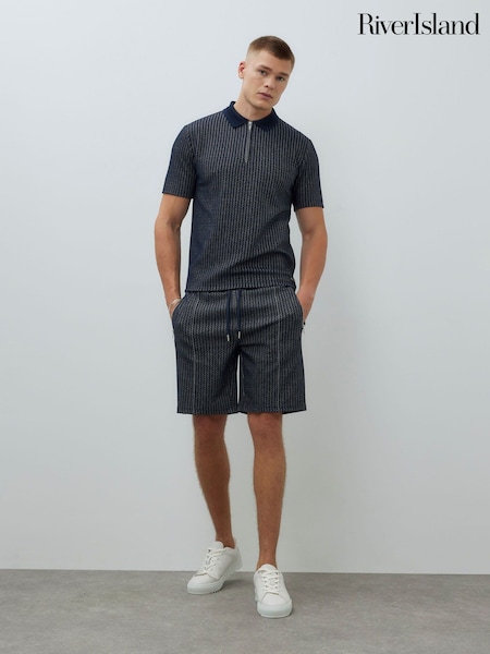 River Island Blue Slim Jacquard Shorts (W88190) | €40