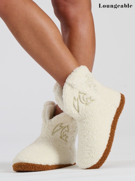 Loungeable Cream Borg Cowboy Bootie Slippers (W88264) | €28